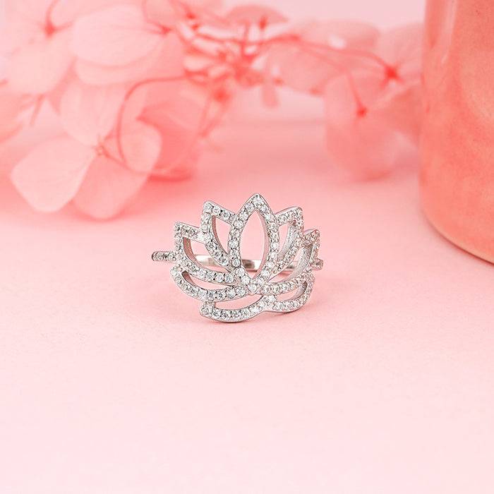 Giva 925 Sterling Silver Lotus Vibe Ring,Fixed Size,Indian - 12 | Gifts For Women And Girl : R01426