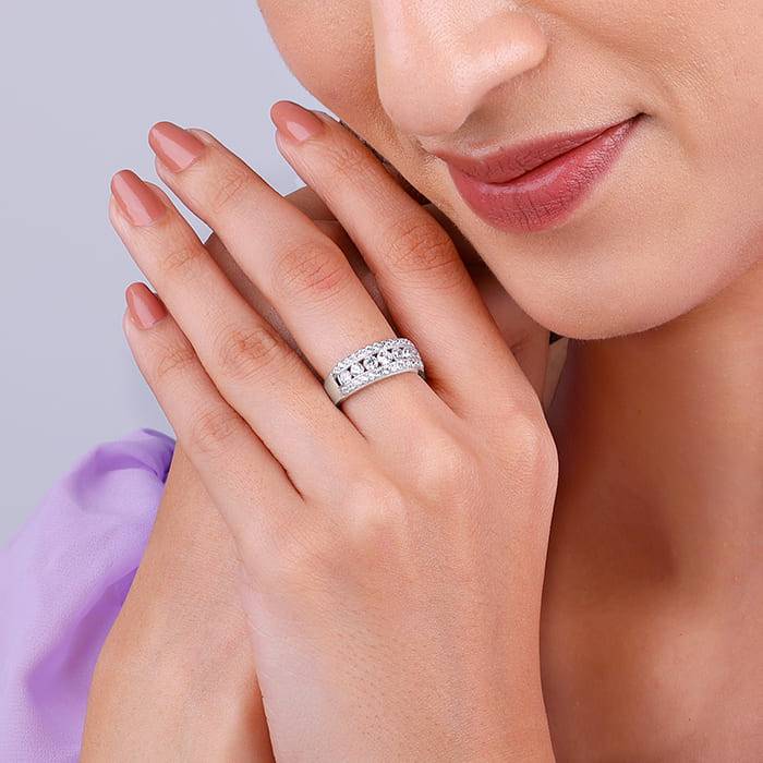 Giva 925 Sterling Silver Trilinear Ring,Fixed Size,Indian - 11 | Gifts For Women And Girls : R01452