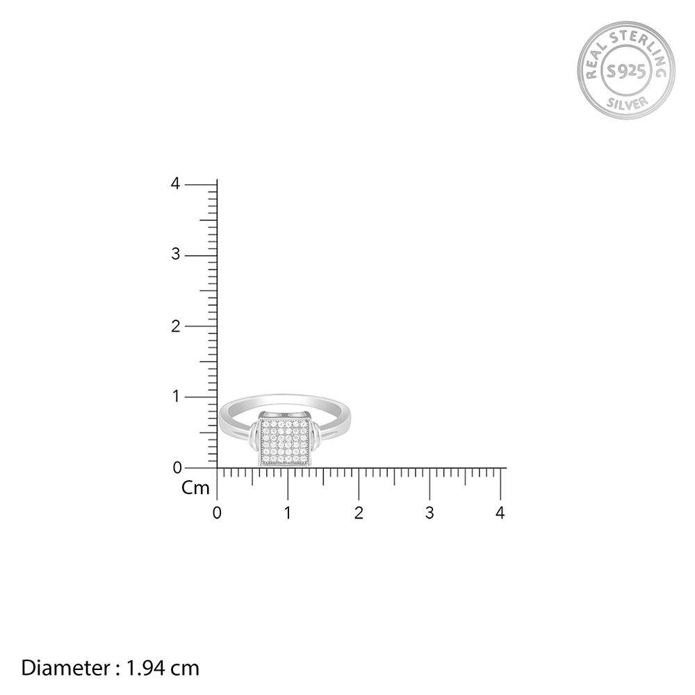 Giva 925 Sterling Silver Zircon Square Ring For Him,Fixed Size,Indian - 20, Us - 10 : R01477