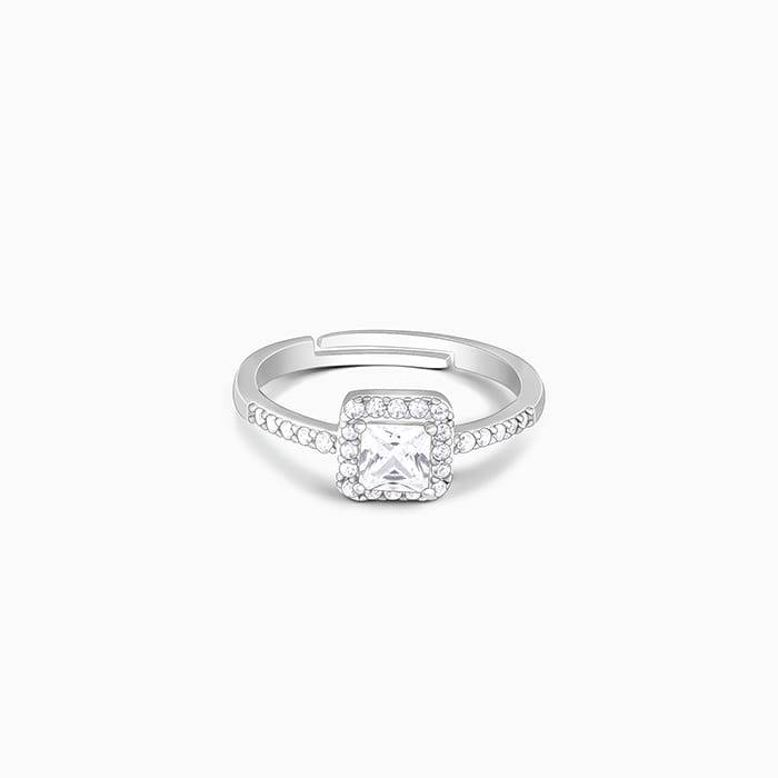 Giva 925 Sterling Silver Zircon Squared Beauty Ring, Adjustable | Gifts For Women And Girl : R01490