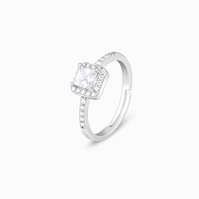 Giva 925 Sterling Silver Zircon Squared Beauty Ring, Adjustable | Gifts For Women And Girl : R01490