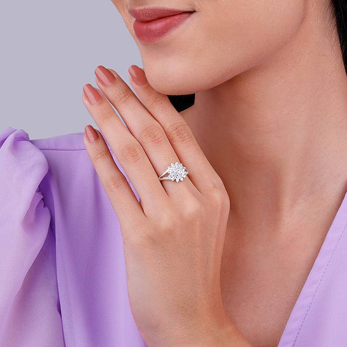 Giva 925 Sterling Silver Shiny Cluster Ring,Fixed Size,Indian - 12 | Gifts For Women And G : R01491
