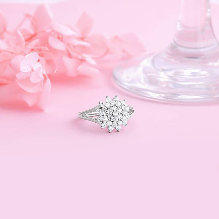 Giva 925 Sterling Silver Shiny Cluster Ring,Fixed Size,Indian - 12 | Gifts For Women And G : R01491