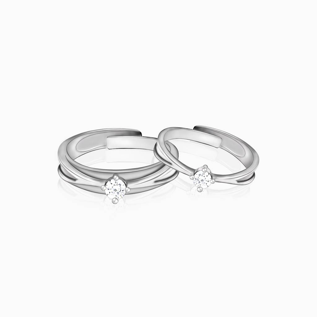 Silver Zircon Love Couple Bands : R0150