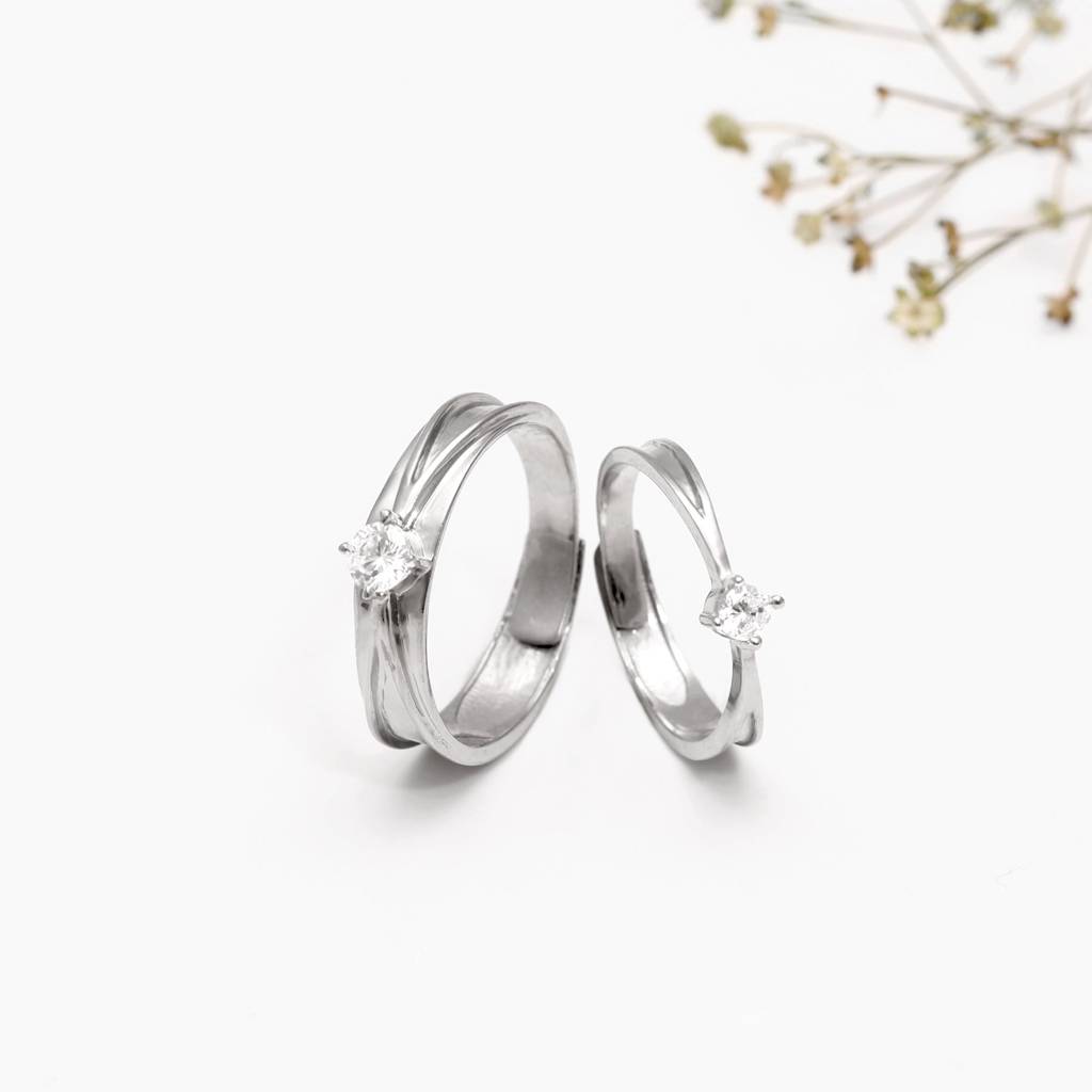 Silver Zircon Love Couple Bands : R0150