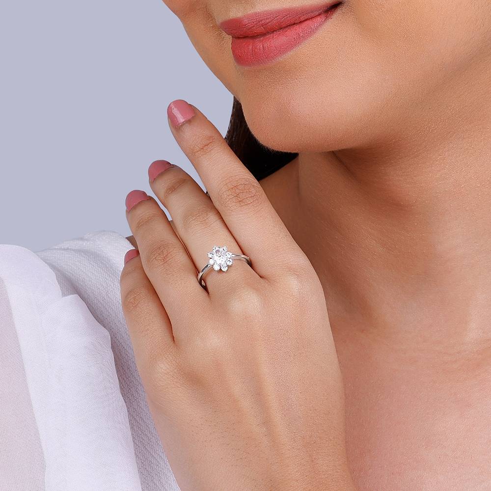 Giva 925 Sterling Silver Floral Ellipse Ring ,Fixed Size,Indian - 11 : R01518