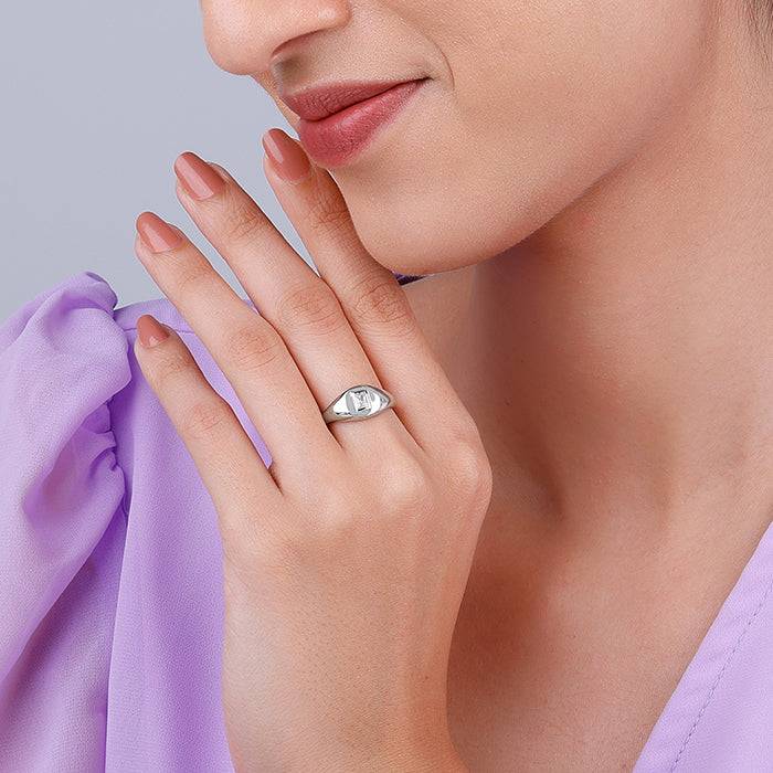 Giva 925 Sterling Silver Bezel Signet Ring,Fixed Size,Indian - 12 | Gifts For Women And Gi : R01522