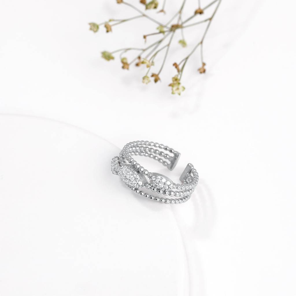 Silver Layered Bead Ring : R0153