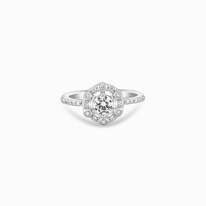 Giva 925 Sterling Silver Zirconia Hexagon Ring,Fixed Size, Indian - 12 | Gifts For Women A : R01549