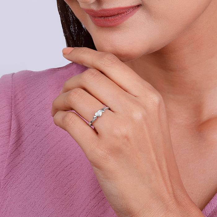 Giva 925 Sterling Silver Heart Club Ring,Fixed Size, Indian - 14 | Gifts For Women And Gir : R01574