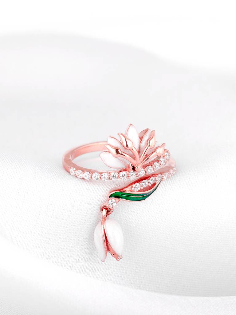 Giva 925 Sterling Silver Bhumi Rose Gold Snowy Safed Musli Ring