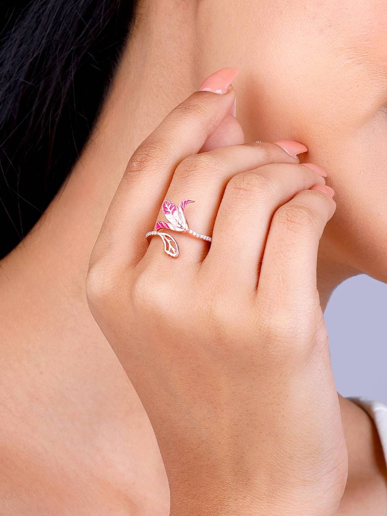Giva 925 Sterling Silver Bhumi Rose Gold Shy Ebony Ring