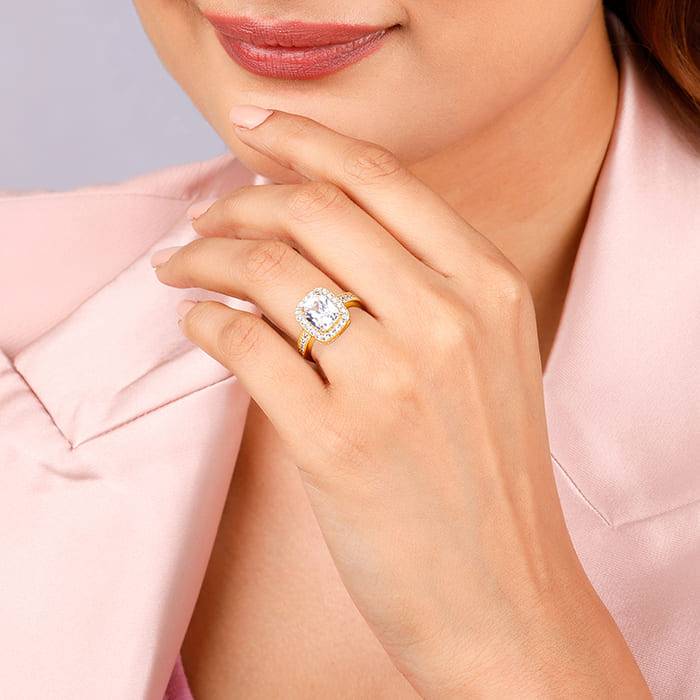 Giva 925 Sterling Silver Golden Solitaire Radiance Ring, Adjustable | Gifts For Women And  : R01590