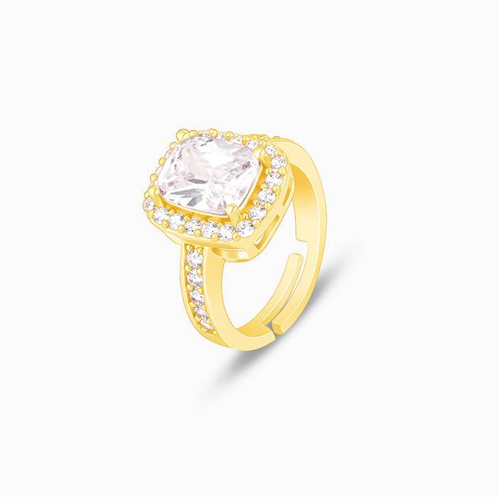 Giva 925 Sterling Silver Golden Solitaire Radiance Ring, Adjustable | Gifts For Women And  : R01590
