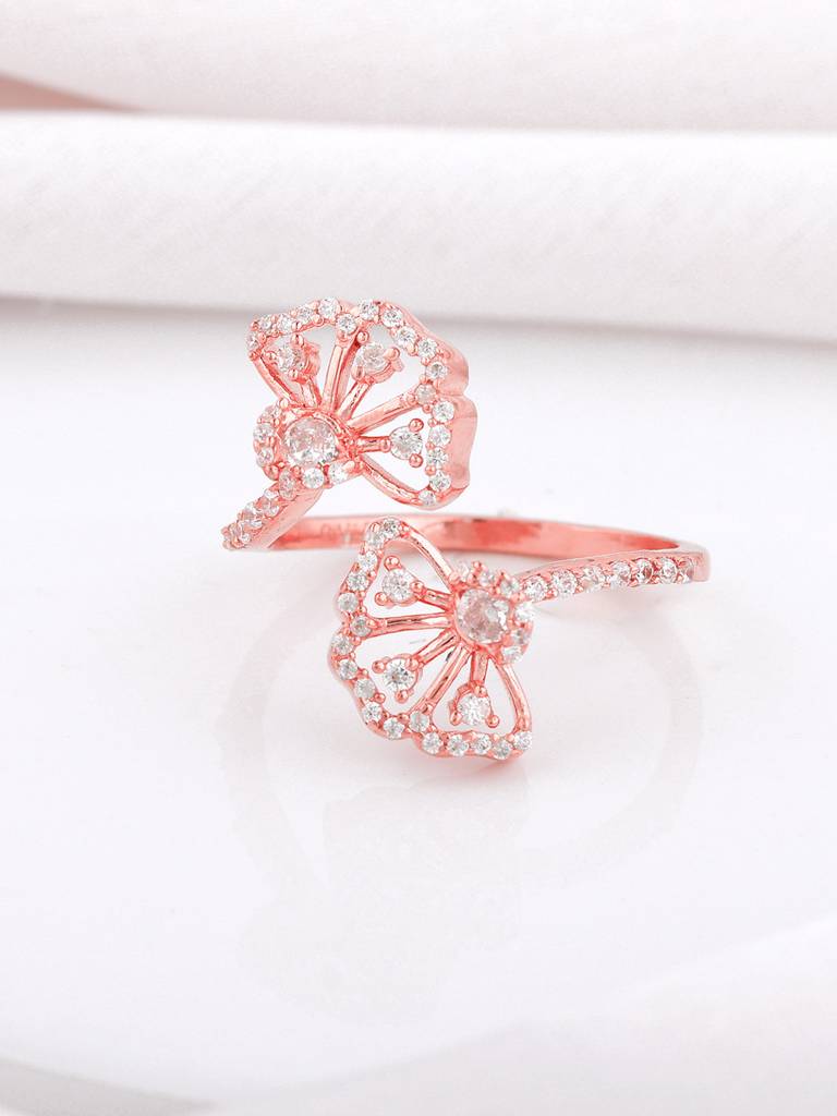 Giva 925 Sterling Silver Bhumi Rose Gold Crowning Eyebright Open Ring