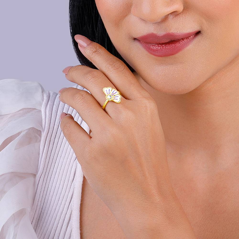 Giva 925 Sterling Silver Bhumi Golden Crowning Eyebright Ring, Adjustable : R01596