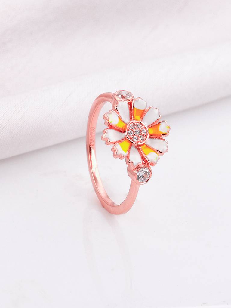 Giva 925 Sterling Silver Bhumi Rose Gold Blooming Bramha Kamal Ring