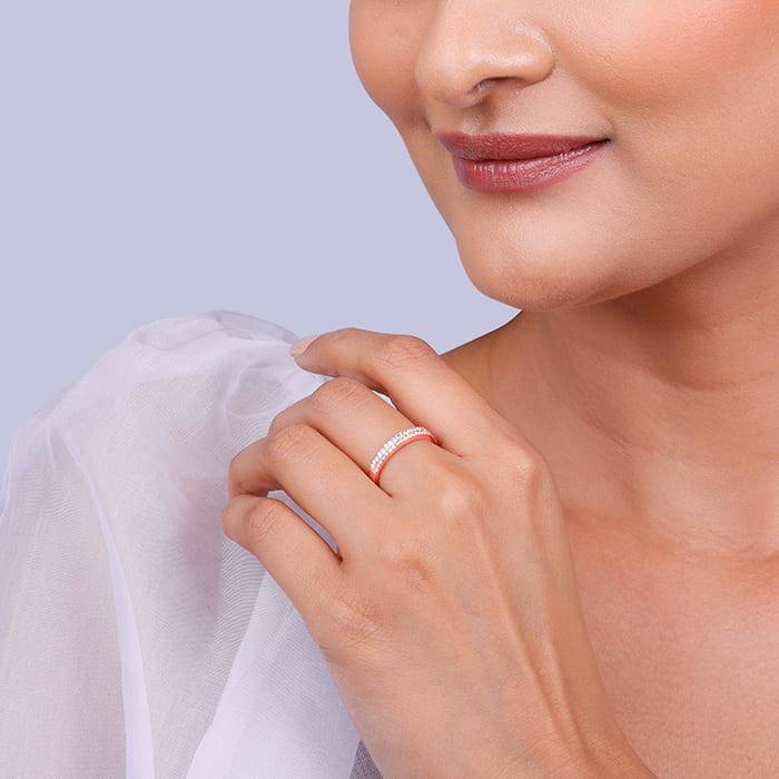 Giva 925 Sterling Silver Rose Gold Slender Ring,Fixed Size, Indian - 12, Us - 6 | Gifts Fo : R01603