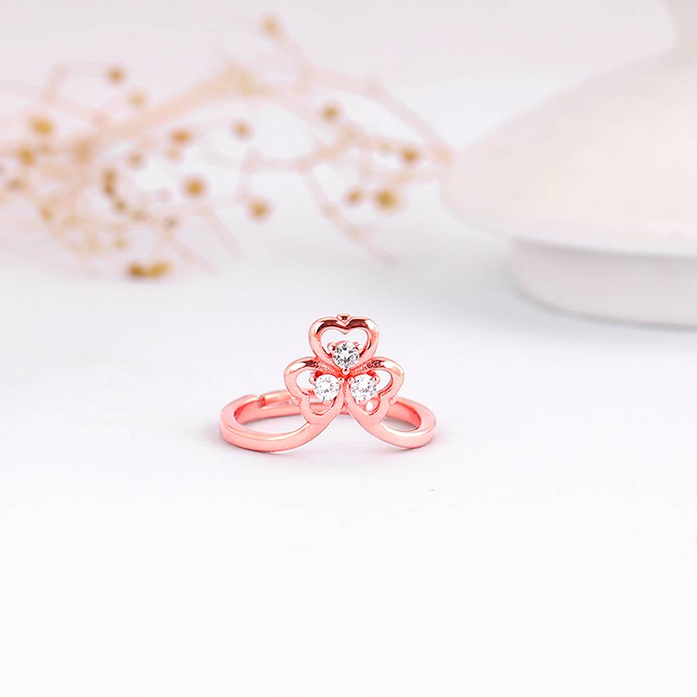 Giva 925 Sterling Silver Rose Gold Three Leaf Clover Ring,Adjustable : R01606