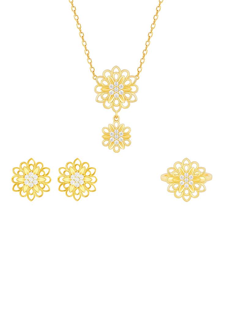 925 Silver Golden Blooming Flower Set For Women And Girls : R01608PD02283ER0292
