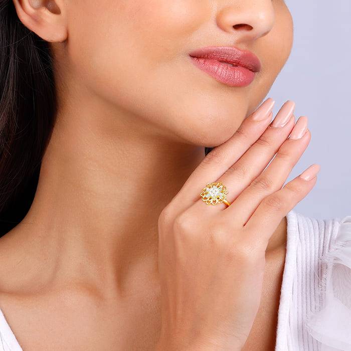 Giva 925 Sterling Silver Golden Blooming Flower Ring, Adjustable | Gifts For Women And Gir : R01608