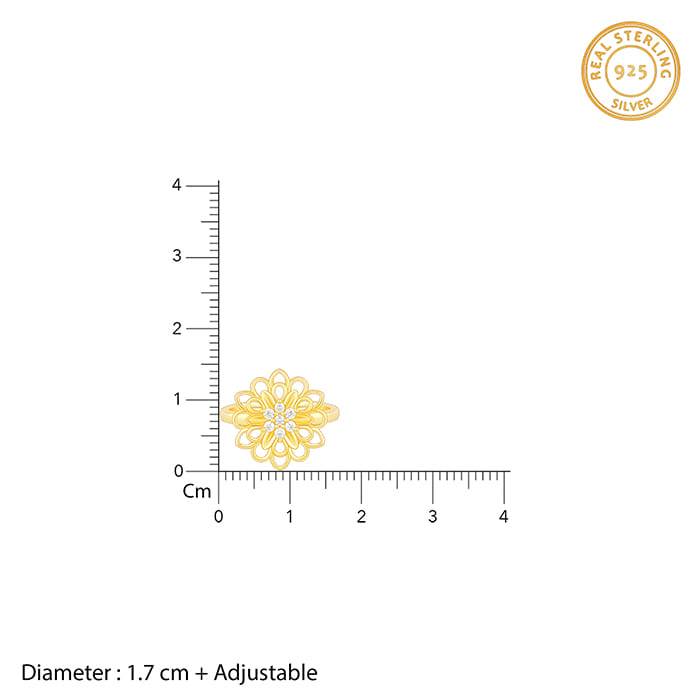 Giva 925 Sterling Silver Golden Blooming Flower Ring, Adjustable | Gifts For Women And Gir : R01608