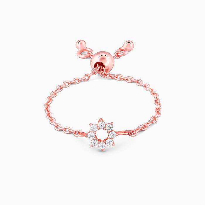 Giva 925 Silver Rose Gold Flower Charm Ring,Adjustable| Gifts For Women And Girls | With C : R01609