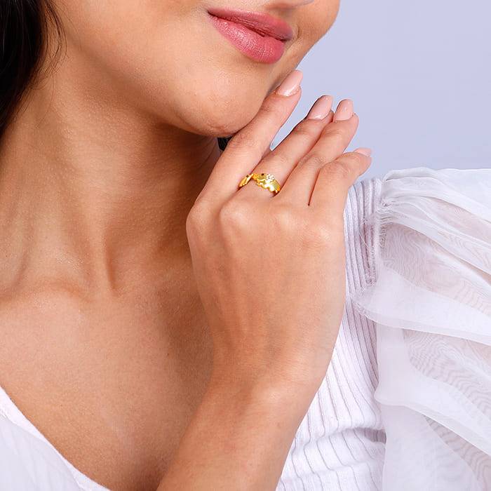 Giva 925 Sterling Silver Golden Elephant Charm Ring, Adjustable | Gifts For Women And Girl : R01612