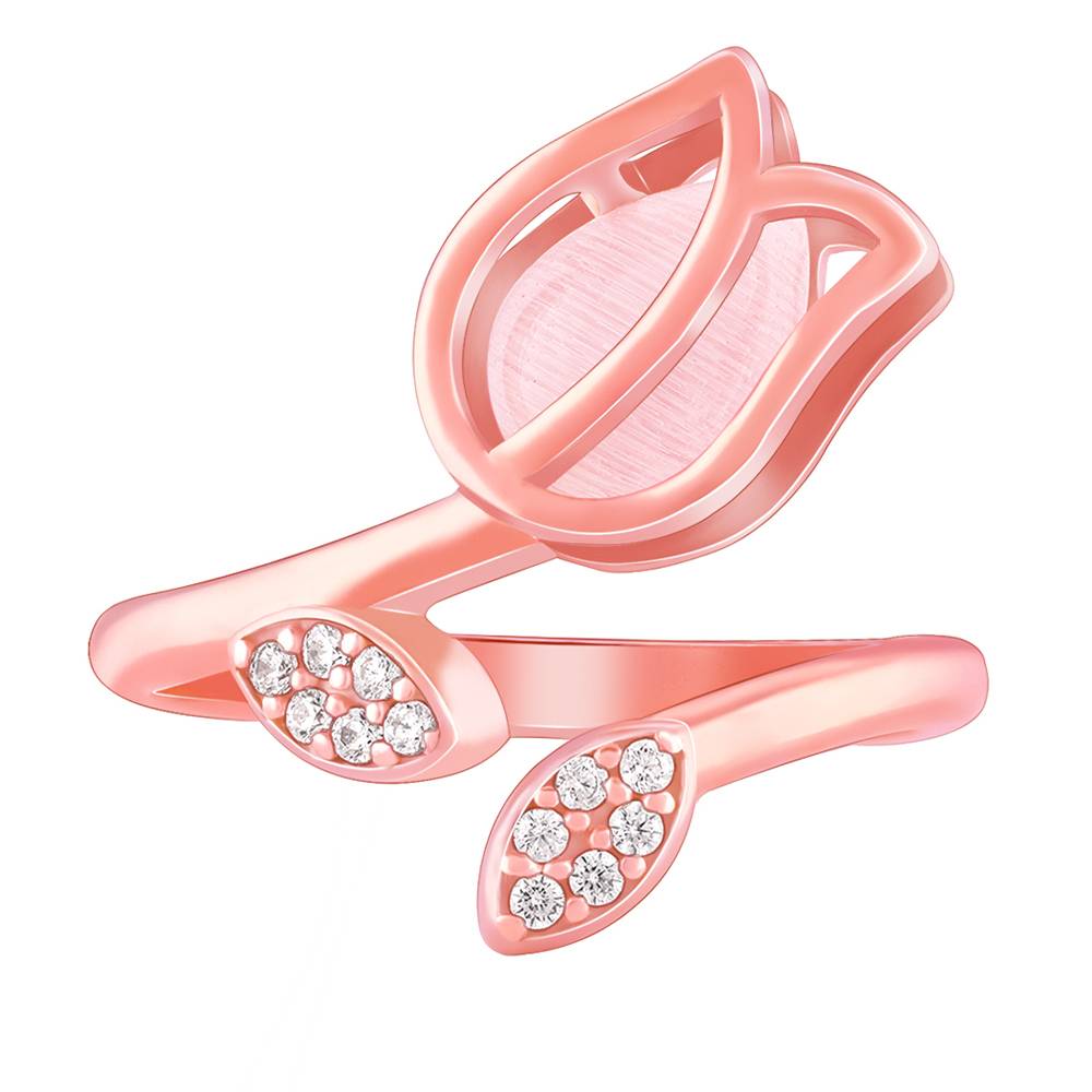 Giva 925 Sterling Silver Rose Gold Pink Quartz Flower Ring,Adjustable : R01613