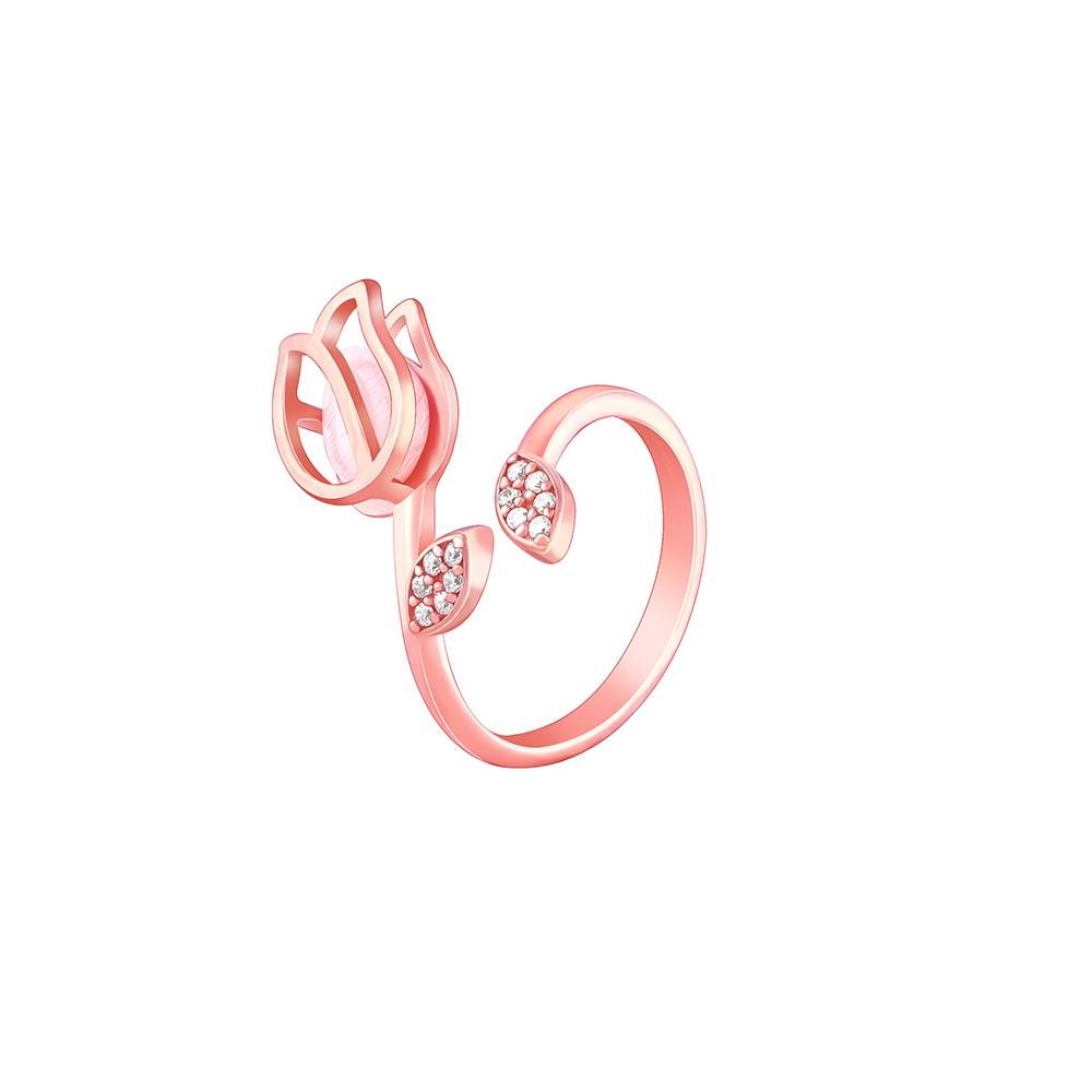 Giva 925 Sterling Silver Rose Gold Pink Quartz Flower Ring,Adjustable : R01613