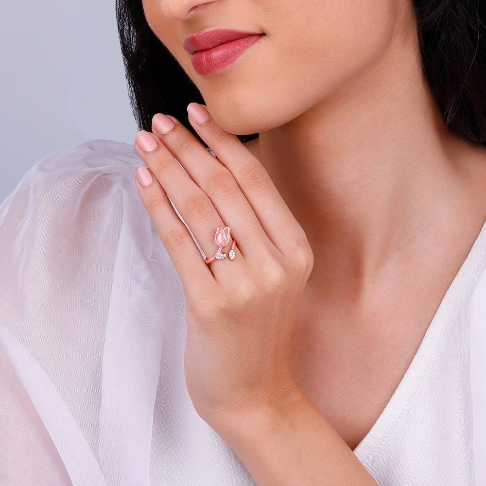 Giva 925 Sterling Silver Rose Gold Pink Quartz Flower Ring,Adjustable : R01613