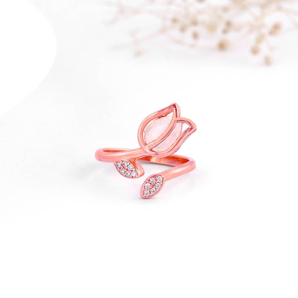 Giva 925 Sterling Silver Rose Gold Pink Quartz Flower Ring,Adjustable : R01613