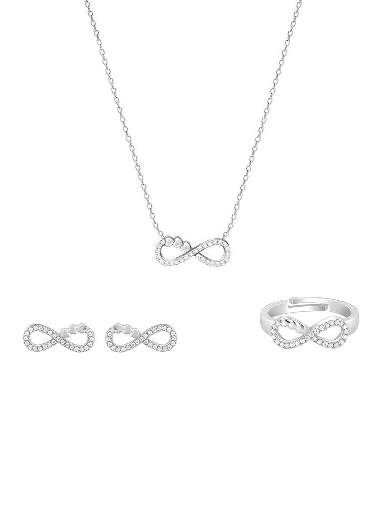 925 Silver Infinity Heart Set Of Three For Women And Girls : R01614PD061ER02532