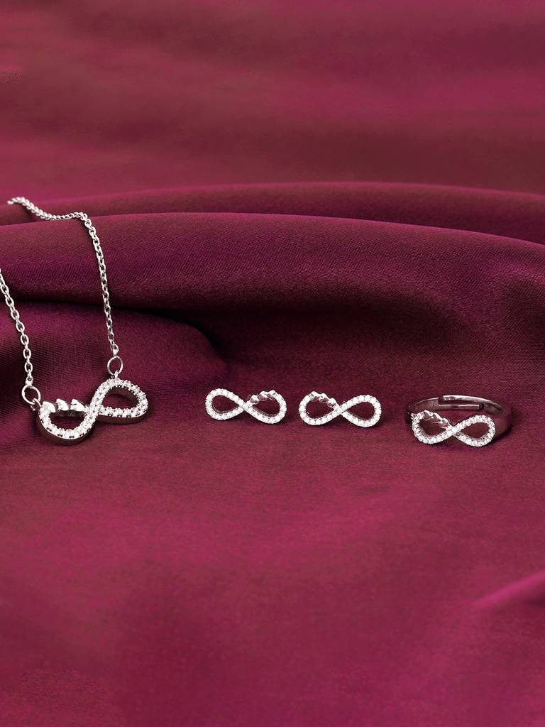 925 Silver Infinity Heart Set Of Three For Women And Girls : R01614PD061ER02532