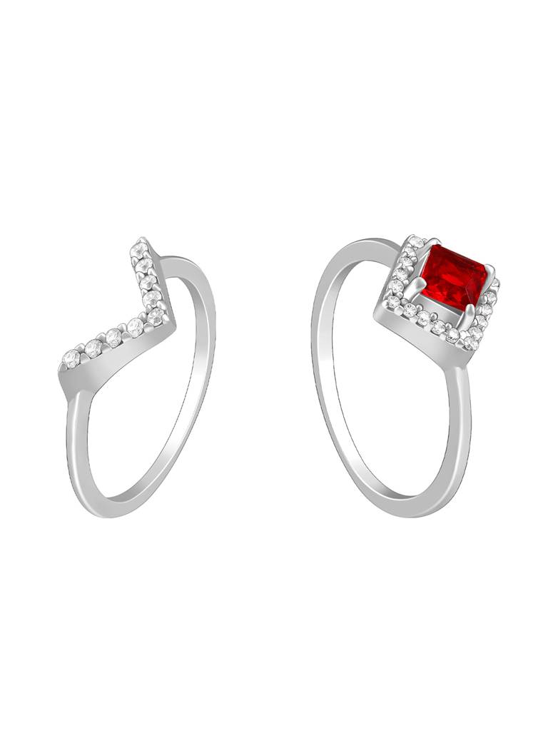 925 Silver Princess In Red Ring, Fixed Size, Indian - 12, Us - 6 For Womens And Girls : R01637