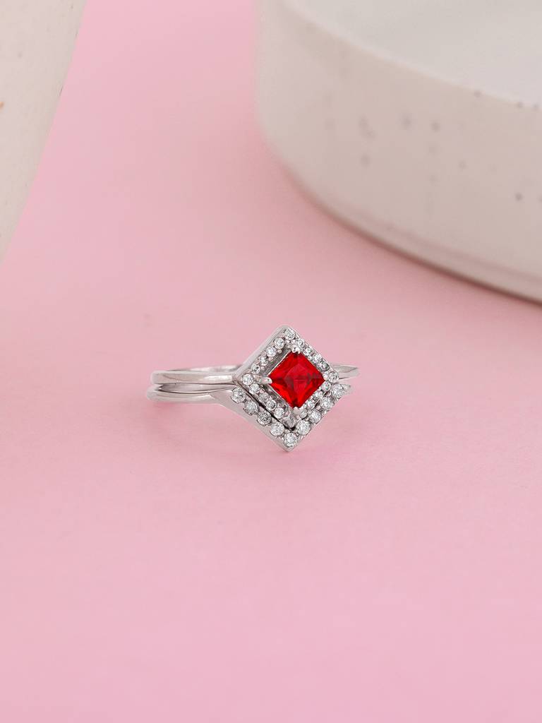 925 Silver Princess In Red Ring, Fixed Size, Indian - 12, Us - 6 For Womens And Girls : R01637