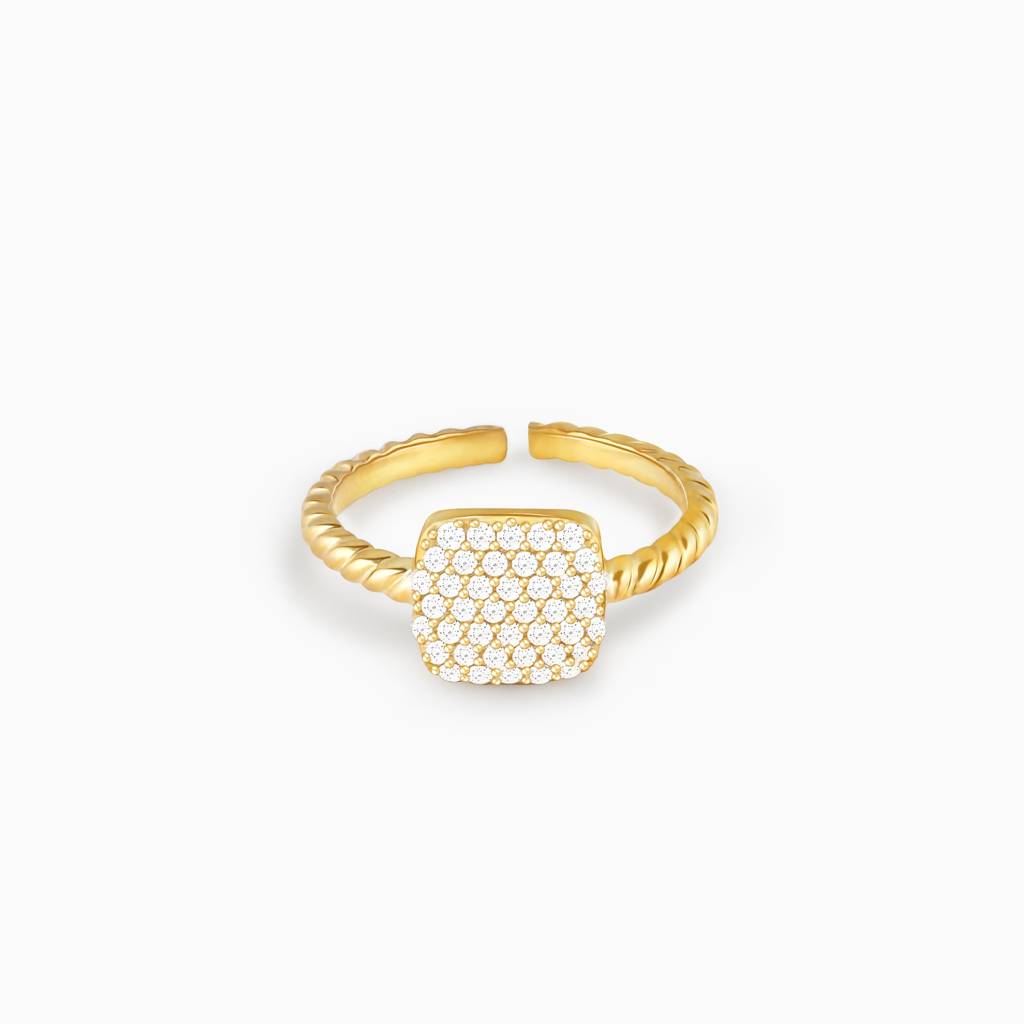 Golden Square Studded Disc Ring : R0163