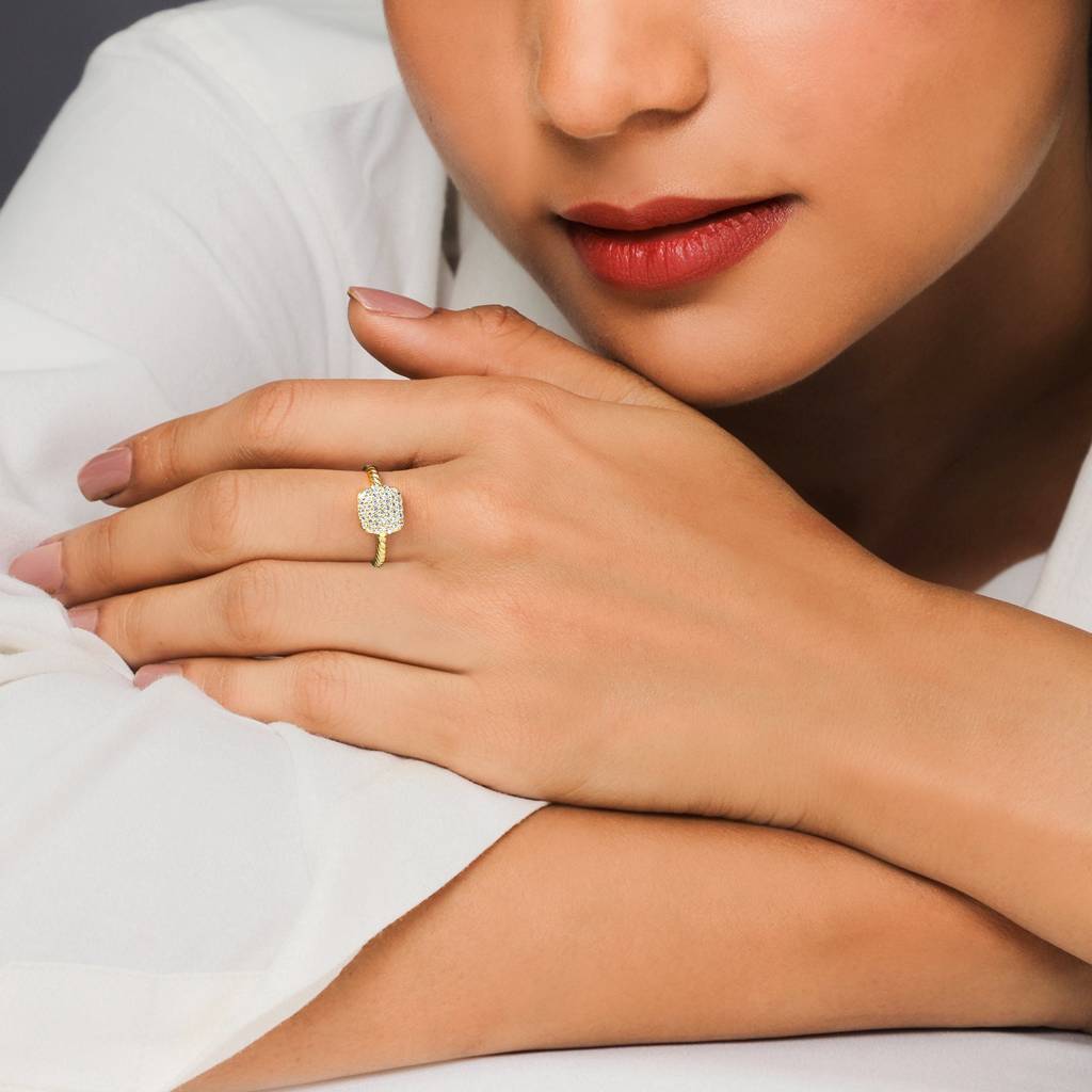 Golden Square Studded Disc Ring : R0163