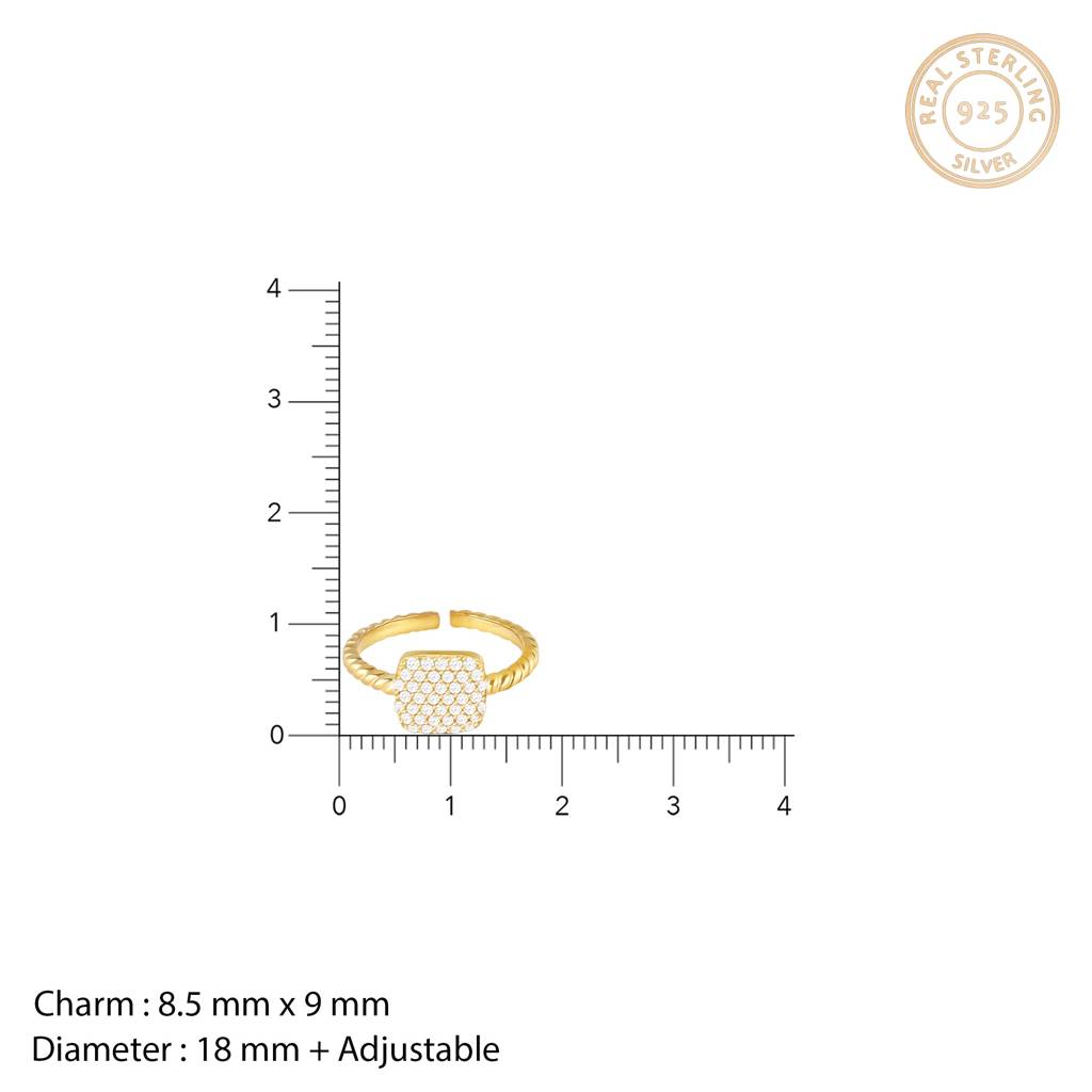 Golden Square Studded Disc Ring : R0163