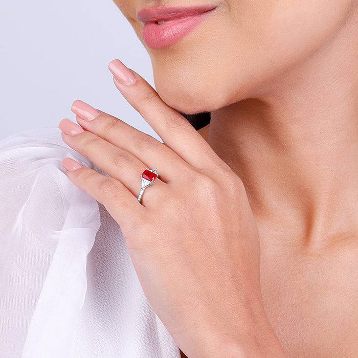 Giva 925 Sterling Silver Red Baguette Ring, Adjustable | |Gift For Valentine|Gift For Girl : R01650