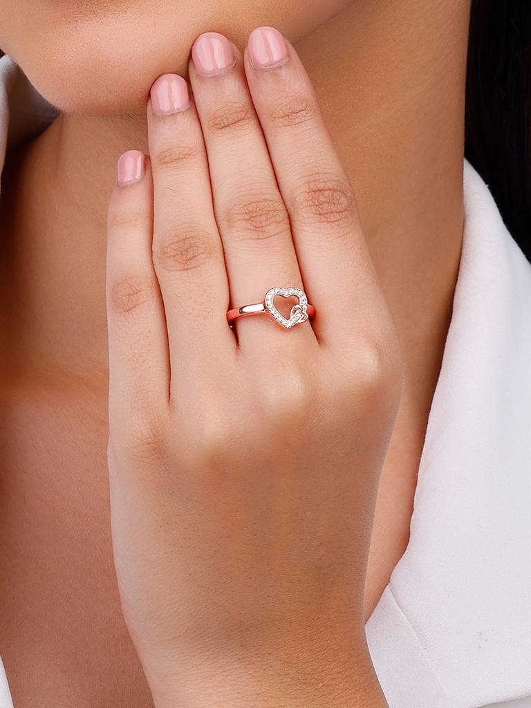 925 Silver Golden Locked In Love Ring, Adjustable For Womens And Girls : R01652