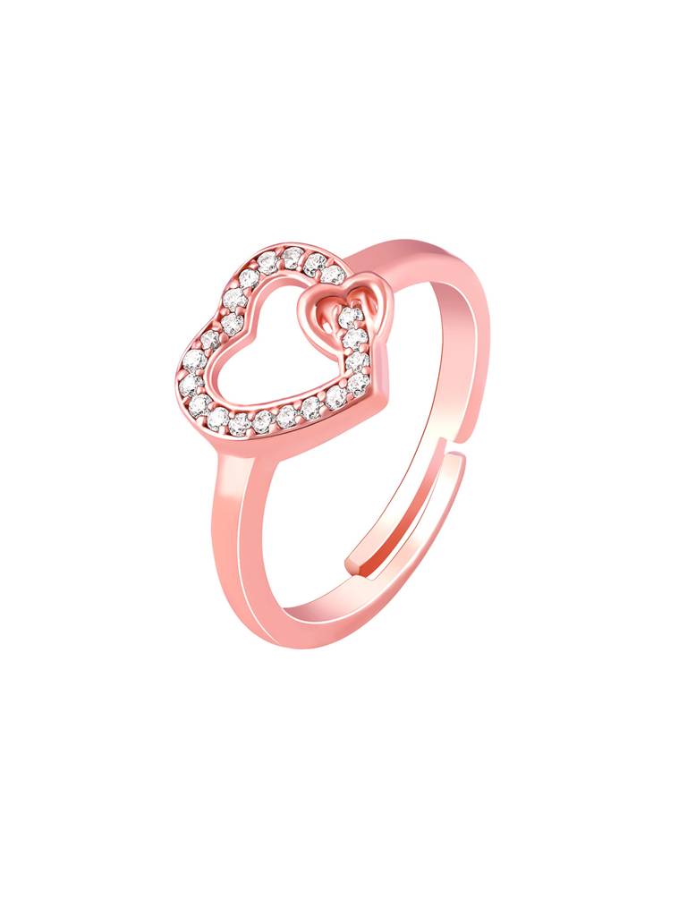 925 Silver Golden Locked In Love Ring, Adjustable For Womens And Girls : R01652