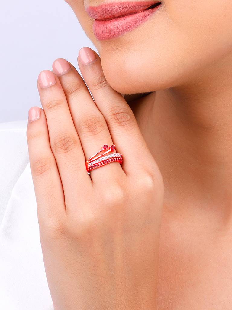 925 Silver Rose Gold Wavy Love Ring, Fixed Size, Indian - 12, Us - 6 For Womens And Girls : R01661