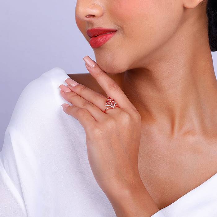 Giva 925 Sterling Silver Rose Gold Fountain Of Love Ring,Fixed Size|Gift For Valentine | G : R01662
