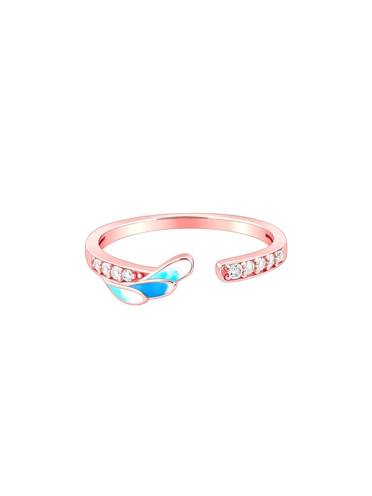 925 Silver Rose Gold Wing Flap Ring For Women : R01680