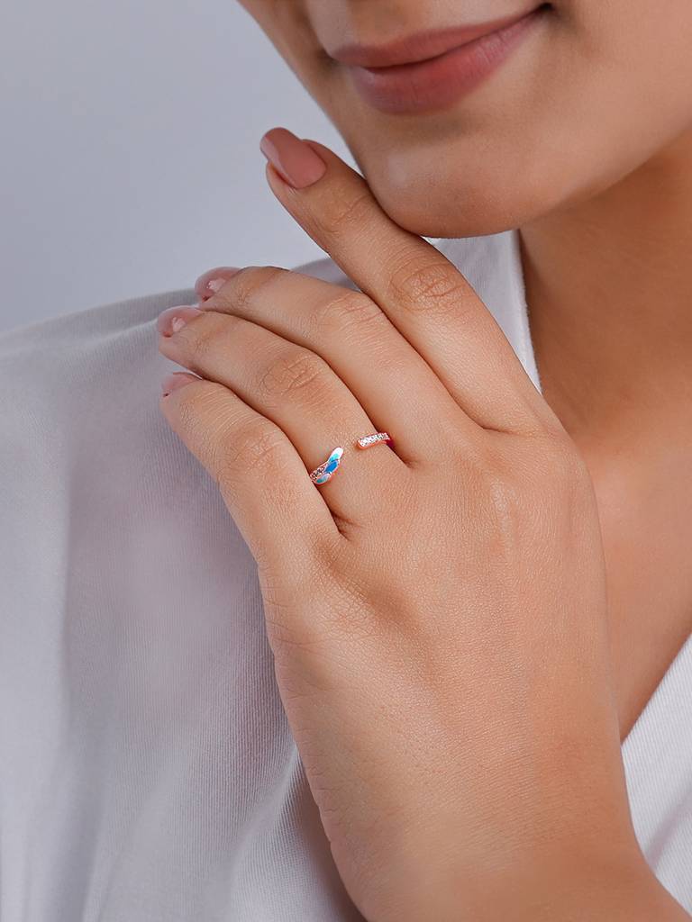 925 Silver Rose Gold Wing Flap Ring For Women : R01680
