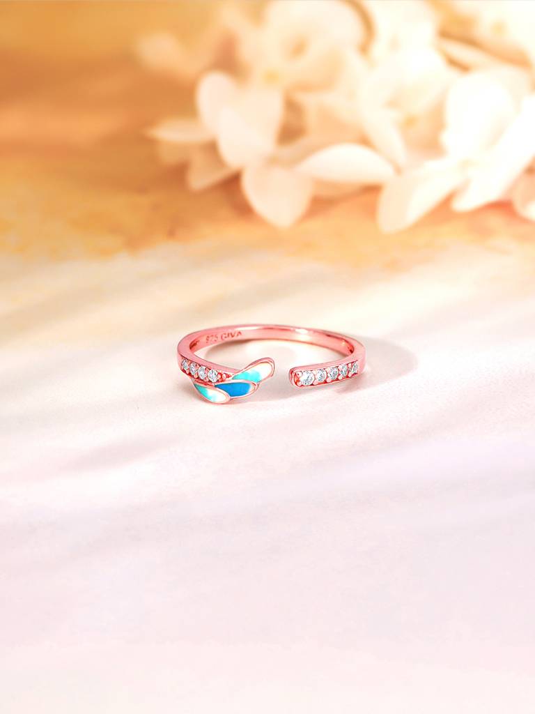 925 Silver Rose Gold Wing Flap Ring For Women : R01680