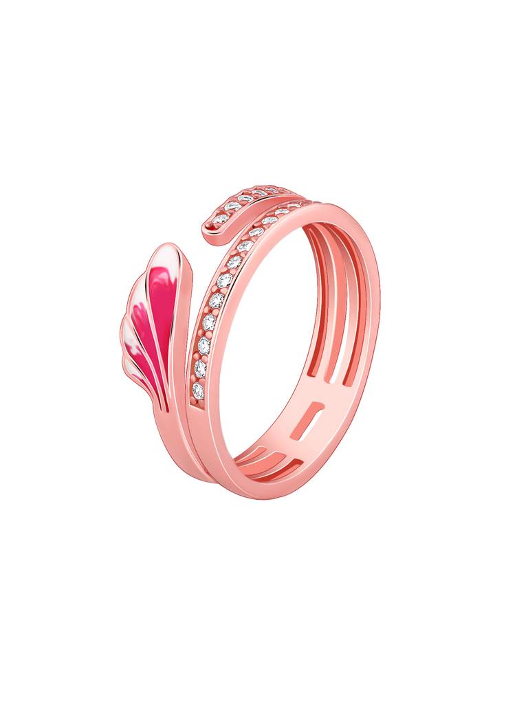 925 Silver Rose Gold Pink Ruffles Ring For Women : R01681