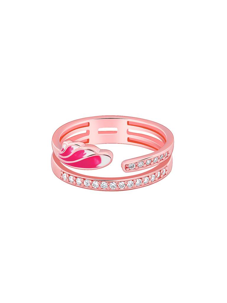 925 Silver Rose Gold Pink Ruffles Ring For Women : R01681