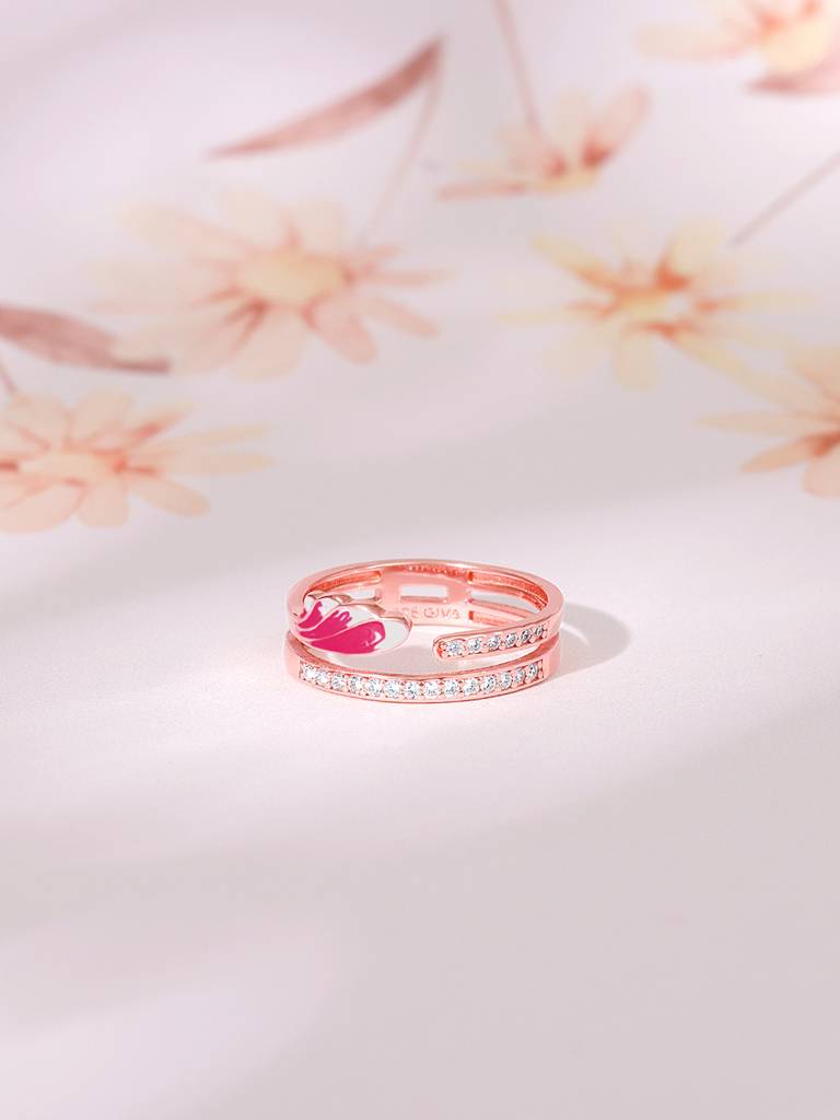 925 Silver Rose Gold Pink Ruffles Ring For Women : R01681